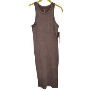 Brown Ribbed Tank Midi Dress S/M Almost Famous Nylon & Spandex Sulphur Wash